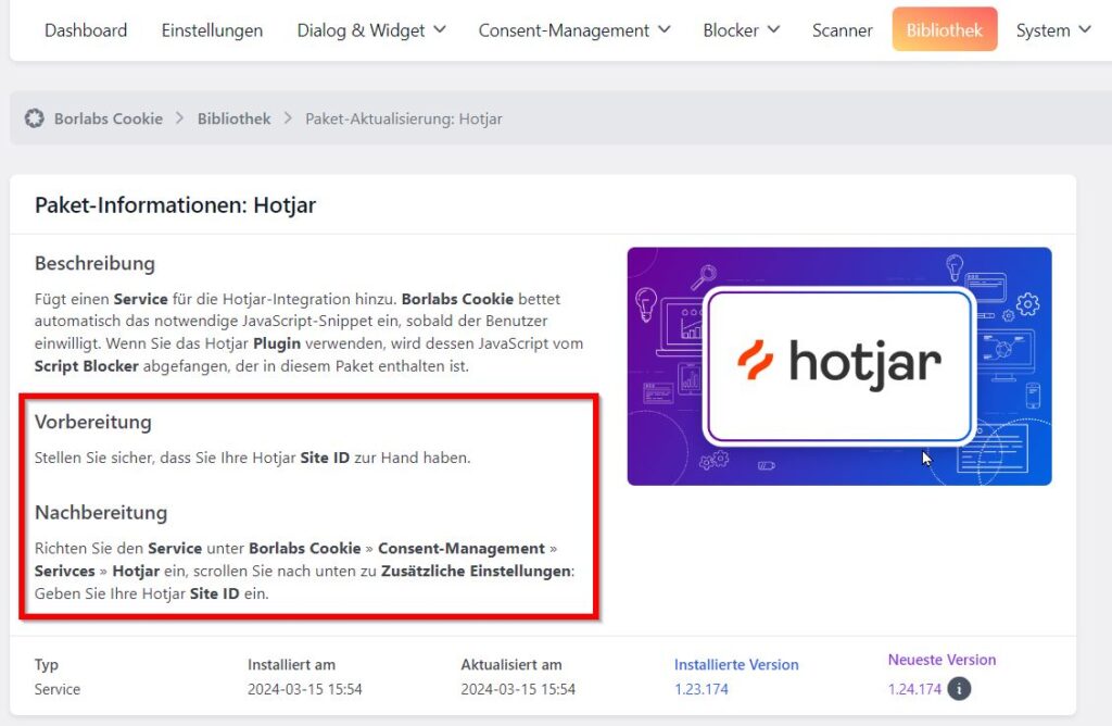 Vor- und Nachbereitung der Hotjar WordPress Vorlage von Borlabs Cookie