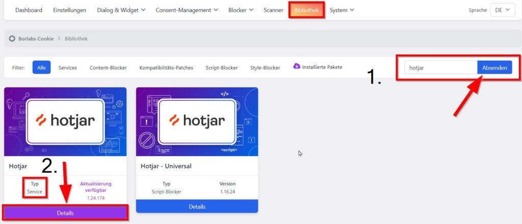 Hotjar WordPress Vorlage von Borlabs Cookie