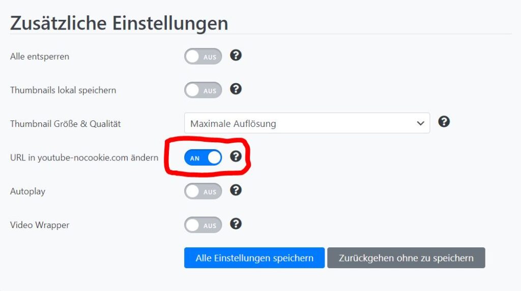 YouTube URLs automatisch mit Borlabs in nocookie URLs ändern