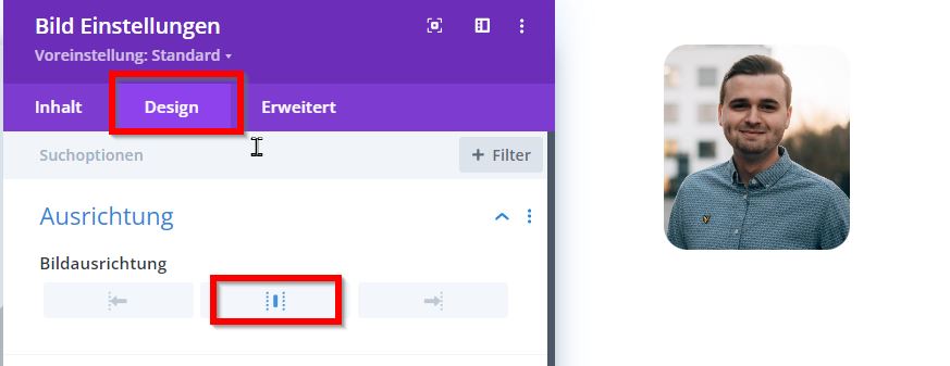 Profilbild des Autors in Divi Blog Artikel Design Vorlage zentrieren