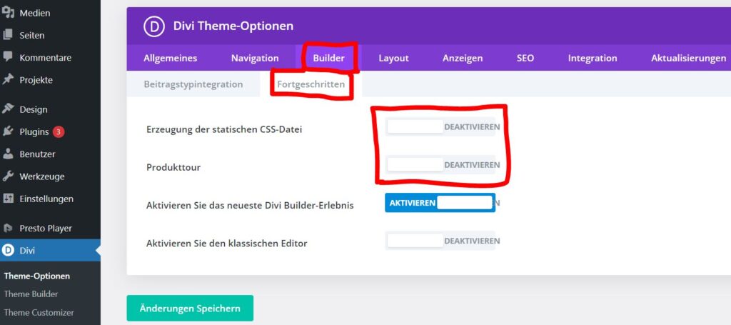 Fortgeschrittene Einstellungen für den Divi Builder