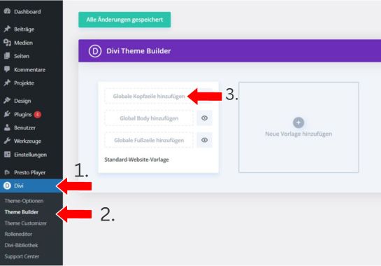 Globalen Header in Divi hinzufügen mit dem Theme Builder
