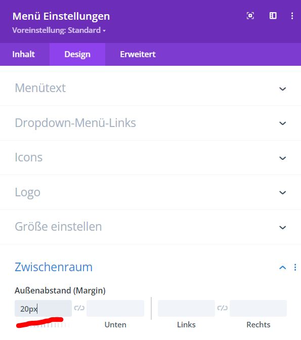 Divi Menü Abstände anpassen