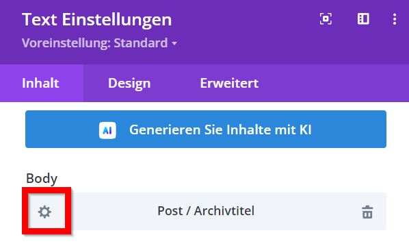 Divi Blogartikel Überschrift als formattieren - Schritt 1