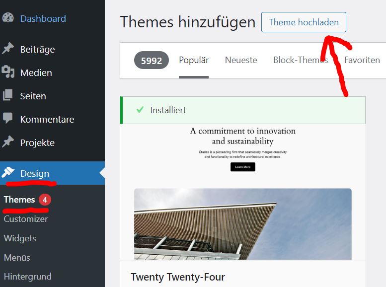 Divi Theme in WordPress hochladen