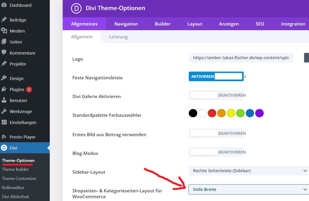 Divi Sidebar für WooCommerce deaktivieren