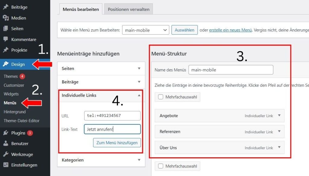 Zweites Menü in WordPress anlegen für mobilen Button