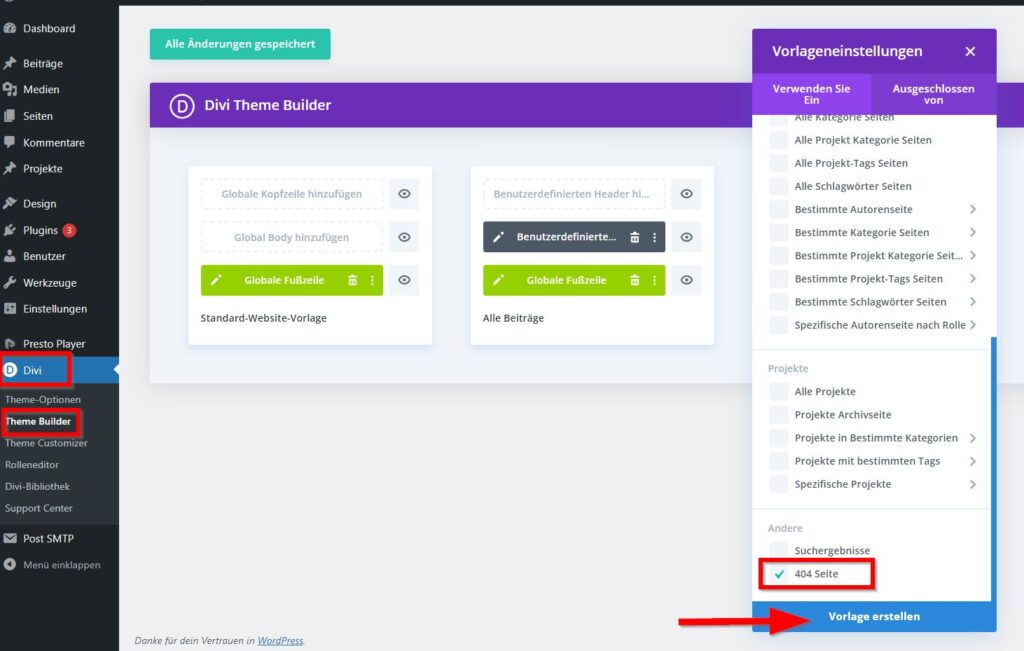 Divi 404 Fehler Seite erstellen mit dem Divi Theme Builder