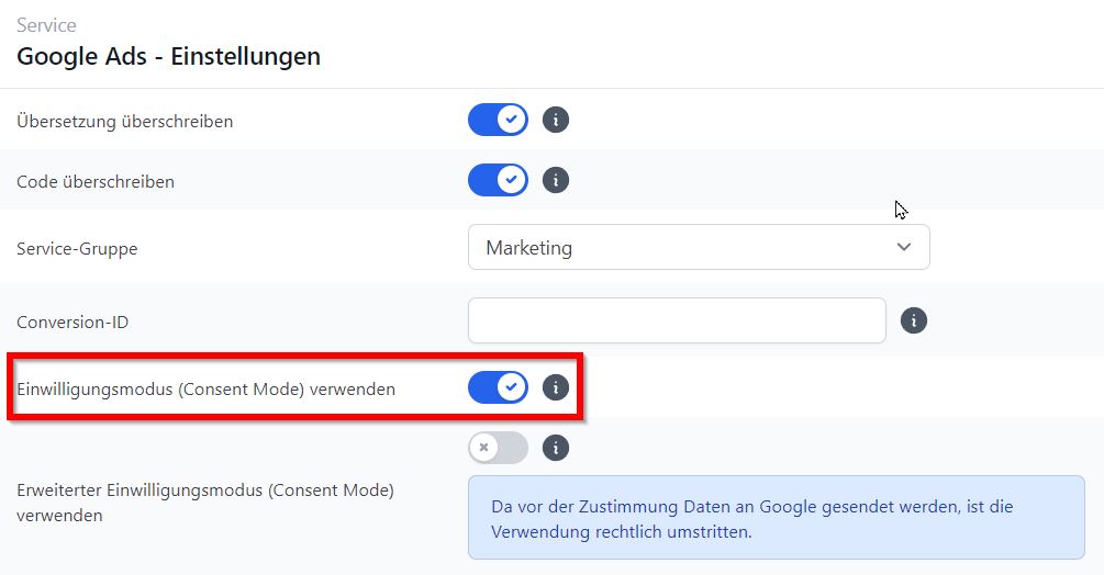 Google Consent Mode v2 über Borlabs Pakete aktivieren