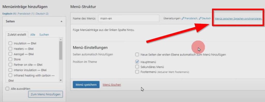 Divi Menü mit anderen Sprachen synchronisieren