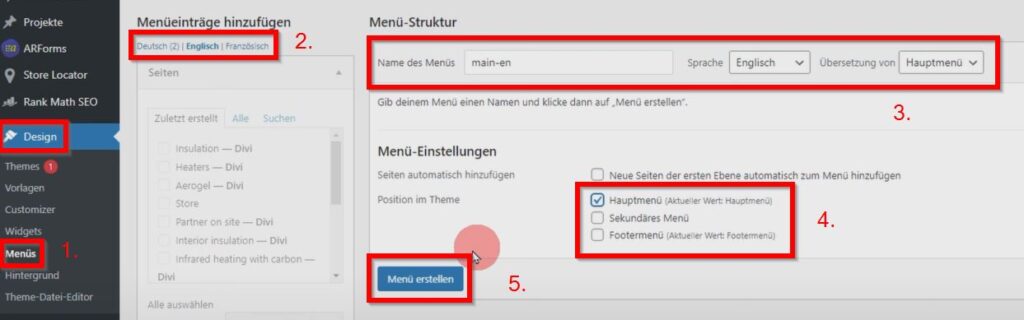 Divi Menü in anderen Sprachen erstellen mit WPML