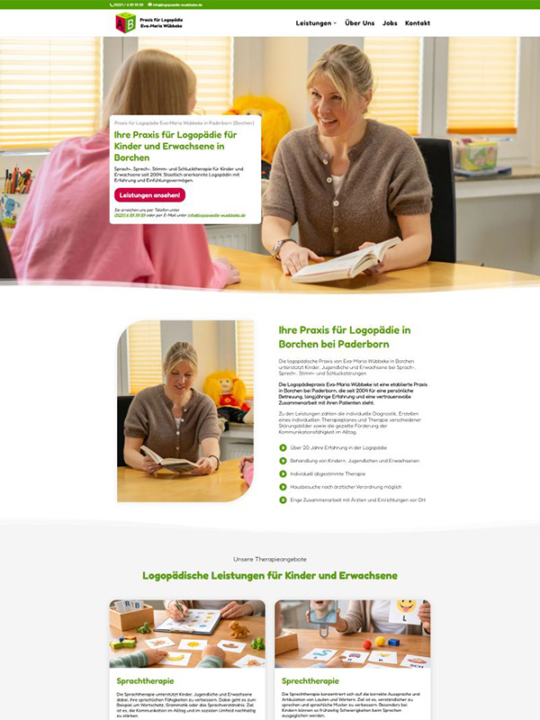 Referenz Screenshot Webseite - Logopädie Wübbeke